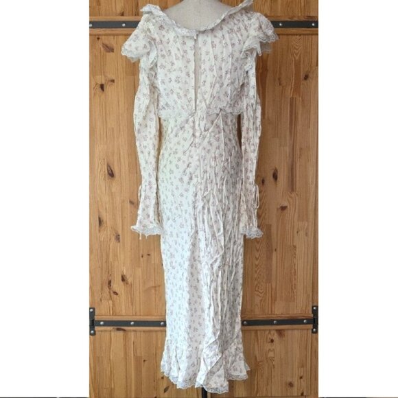 NWT FOR LOVE AND LEMONS PASTEL FIELDS PINK ROSE PRINT WHITE MIDI DRESS SIZE L - Picture 7 of 10